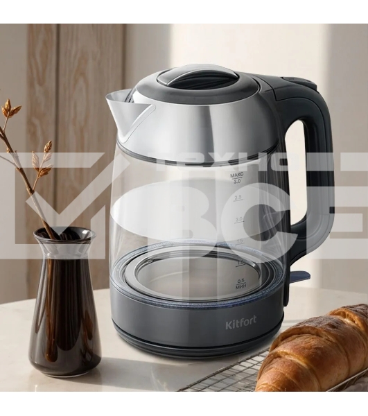 Чайник электрический Kitfort КТ-6762 3л. 2000Вт серый/серебристый корпус: стекло/металл/пластик