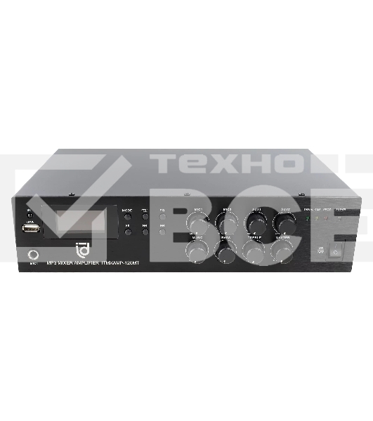 Микшер-усилитель Intrend ITMXAMP-120MT MP3, FM тюнер, USB, Bluetooth, 2хMic/3хLine входы, 1хLine выход,120 Вт, 4/8Ом/100V, IR-пульт в комплекте
