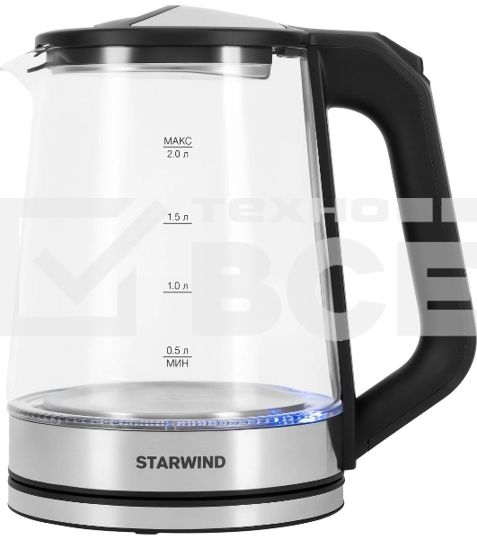 Чайник электрический Starwind SKG2112 2л. 1800Вт черный/прозрачный корпус: стекло