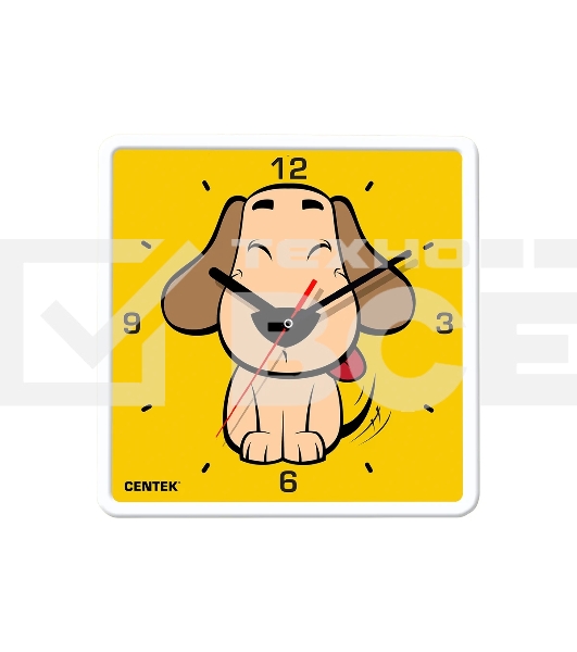 Часы настенные Centek СТ-7103 (щенок) 25х25 см, квадрат, шаговый ход, кварцевый механизм