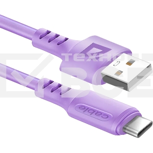 Кабель Defender F207, USB 2.0 (AM) - Type C, 1метр, 2.4А, силиконовая оплетка, фиолетовый.