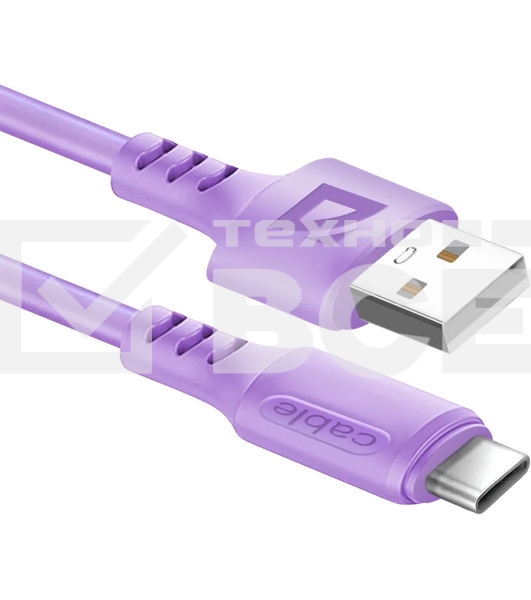 Кабель Defender F207, USB 2.0 (AM) - Type C, 1метр, 2.4А, силиконовая оплетка, фиолетовый.