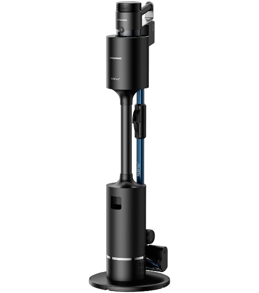 Пылесос вертикальный Grundig VCP 9330 черный/синий, питание от аккумулятора, 150 Вт, уборка сухая, пылесборник 0.5 л
