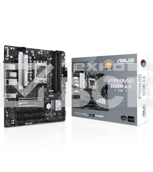 Материнская плата ASUS PRIME B650M-A II-CSM, AM5, AMD B650, 4xDDR5, 4xSATA, 2xM.2, 1xPCI-E 4.0 x16, 1x 2.5Gb LAN, 2xUSB-A 3.2 Gen 1, 2xUSB-A 3.2 Gen 2, 4xUSB 2.0, 1xDisplayPort, 1xHDMI, 1xVGA, 3x3.5 мм, 7.1, Micro-ATX