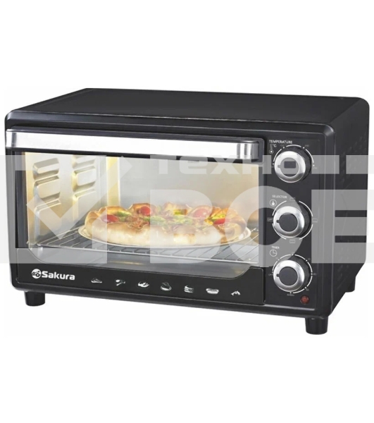 Мини-печь Sakura SA-7000BP 27л, духовка 1500Вт, механ.управление, чёрный