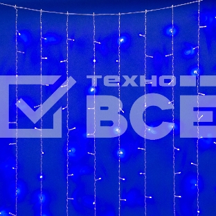 Занавес светодиодный с эффектом мерцания 3х2м Соединяемый 240 светодиодов Синий свет Провод прозрачный