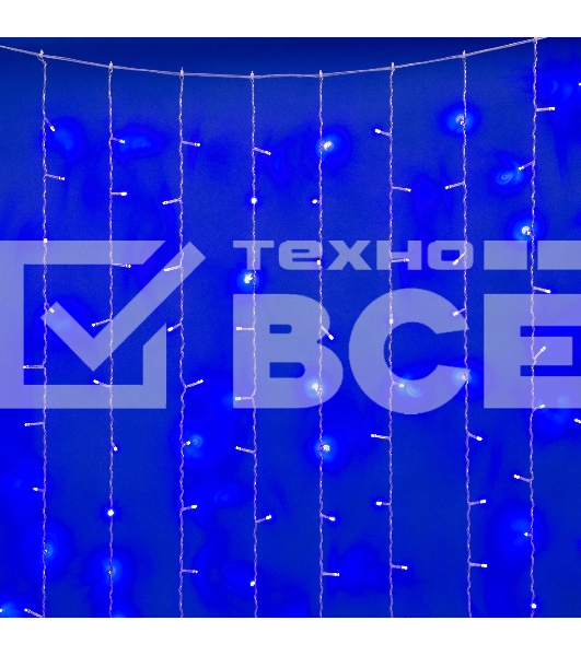 Занавес светодиодный с эффектом мерцания 3х2м Соединяемый 240 светодиодов Синий свет Провод прозрачный