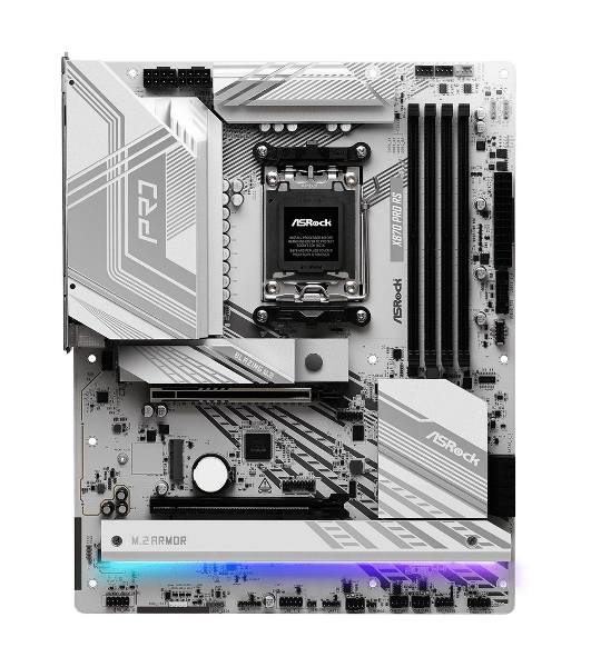 Материнская плата ASRock X870 PRO RS, AM5, AMD X870, 4xDDR5, 4xSATA, 3xM.2, 1xPCIe 5.0 x16, 1xPCIe 4.0 x4, 1xHDMI, 1x2.5Gb LAN, Wi-Fi 6E, BT 5.2, 2xUSB-C 40Gbps, 4xUSB-A 5Gbps, 6xUSB-A 2.0, 1xTOSLINK, 3x3.5 мм, 7.1, ATX
