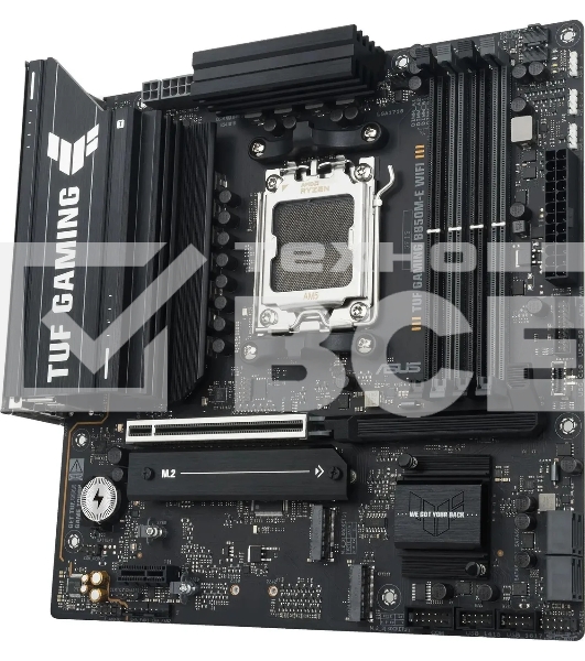 Материнская плата ASUS TUF GAMING B850M-E WIFI, AM5, AMD B850, 4xDDR5, 4xSATA, 3xM.2, 1xPCIe 5.0 x16, 1xPCIe 3.0 x1, 1xHDMI, 2xDP, 1x2.5Gb LAN, Wi-Fi 6E, Bluetooth 5.3, 1xUSB-C 10Gbps, 1xUSB-A 10Gbps, 2xUSB-A 5Gbps, 4xUSB-A 2.0, 3x3.5 мм, 7.1, mATX