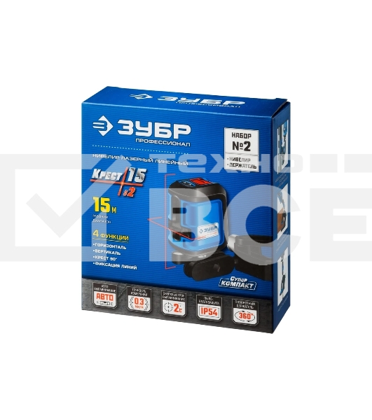 Нивелир лазерный Зубр КРЕСТ-15 (34902-2_z01) суперкомпакт, 15м, точн. +/-0,3 мм/м, держатель