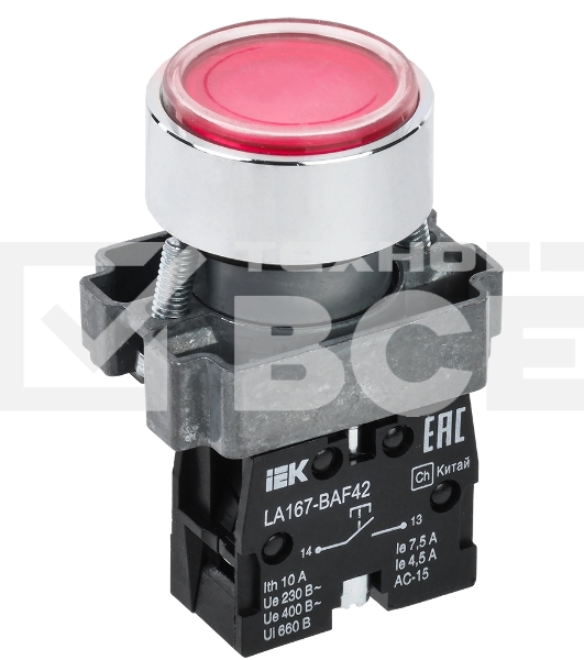 Кнопка LA167-BAF42 d=22мм 1р красная IEK