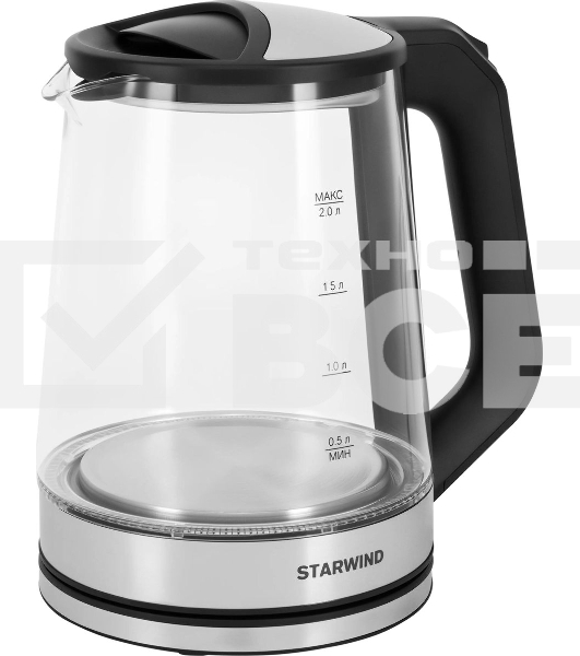 Чайник электрический Starwind SKG2112 2л. 1800Вт черный/прозрачный корпус: стекло