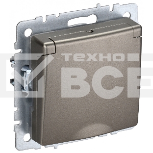 Розетка 1-местная BRITE IEK РСбш10-3-БрШ (BR-R16-16-K37) с заземлением, с защитными шторками и крышкой, 16А, IP20, шампань