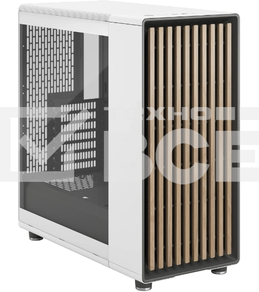 Компьютерный корпус без блока питания Case Fractal Design North TG Clear Tint, Midi-Tower, 2x140мм, 2xUSB-A 3.2 + 1xUSB 3.2 Type-C ATX, mATX, mITX Wood panel, Chalk белый
