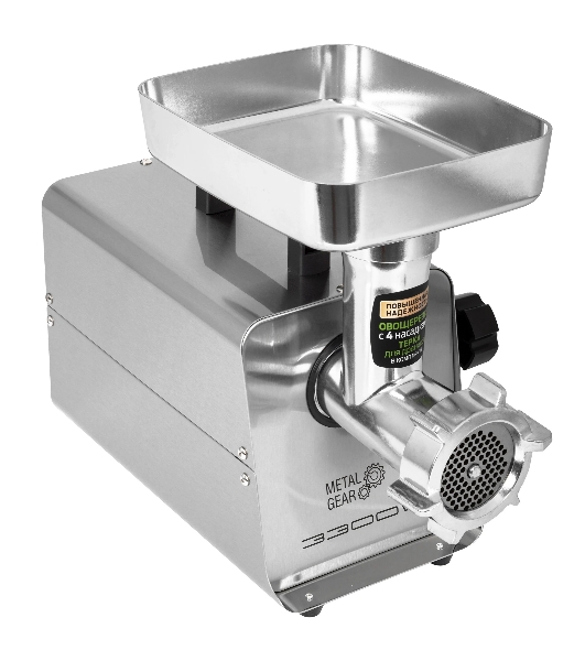 Мясорубка электрическая HOLT HT-MG-010 серый металлик, 3300 Вт, 3.5 кг/мин, реверс, насадки - 4