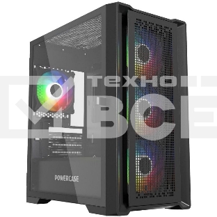 Компьютерный корпус Powercase ByteFlow Micro Black, Tempered Glass, 4х 120mm ARGB fans, ARGB HUB, чёрный, mATX  (CAMBFB-A4)