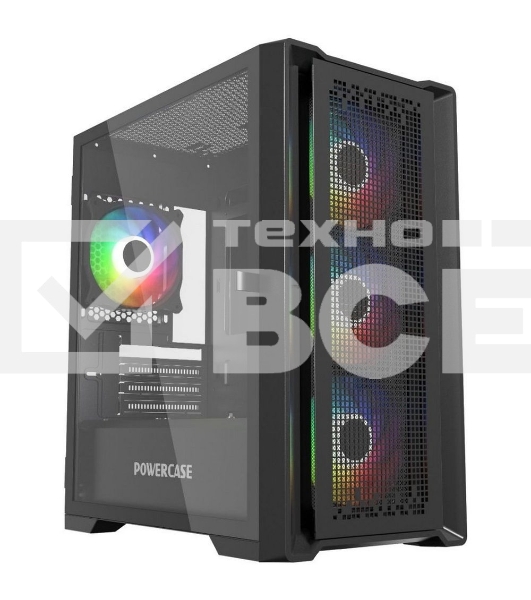 Компьютерный корпус Powercase ByteFlow Micro Black, Tempered Glass, 4х 120mm ARGB fans, ARGB HUB, чёрный, mATX  (CAMBFB-A4)