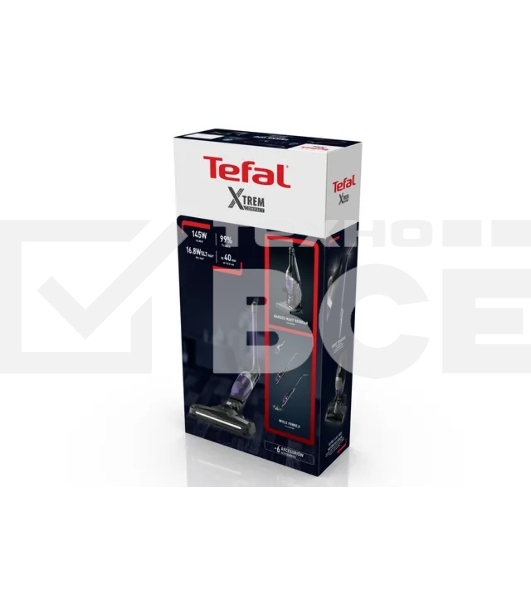 Пылесос вертикальный Tefal TY1238WO серый/фиолетовый, питание от аккумулятора, 145 Вт, уборка сухая, пылесборник 0.4 л, работа от АКБ max 40 мин.