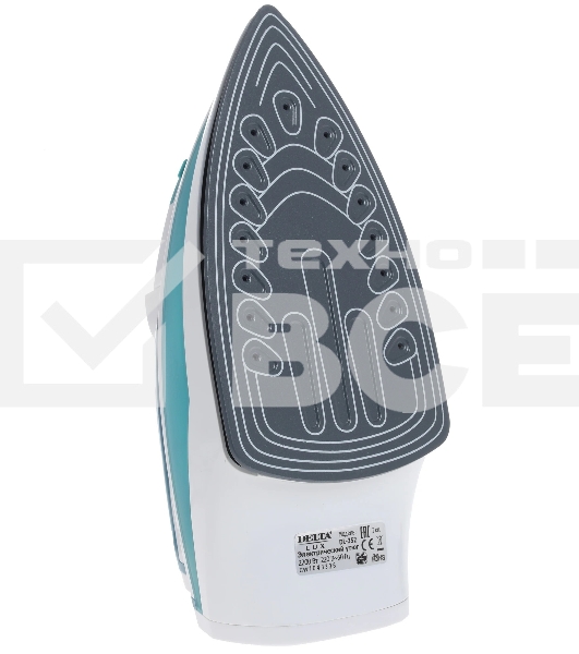 Утюг Delta LUX DL-352 бирюзовый (бирюзовый 2200 Вт, подошва с керамическим покрытием, сухое глажение, разбрызгивание воды, отпаривание, антинакипь, антикапля, паровой удар, самоочистка, вертикальное отпаривание, свет. индикатор,терморегулятор, мерный стак