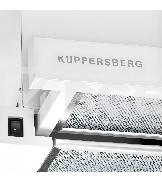 Вытяжка встраиваемая Kuppersberg SLIMLUX 60 W, ширина 55,2 см, отвод/рециркуляция, 550 м3/час, механическое кнопочное управление, 3 скорости, светодиодное освещение 2х2 Вт, металлические жироулавливающие фильтры, угольный фильтр KF-Y (опция), белый