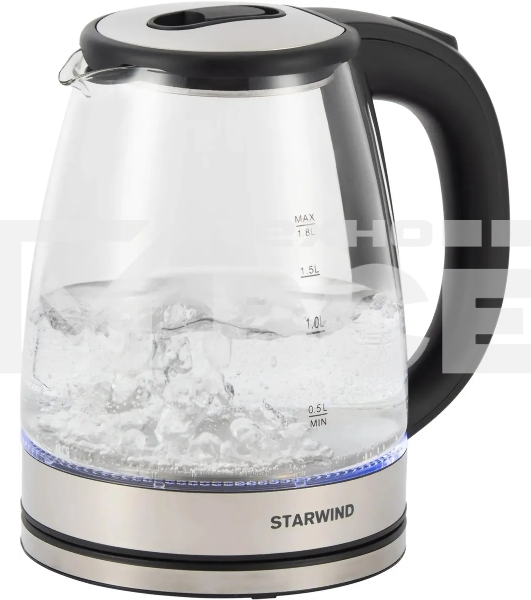 Чайник электрический Starwind SKG4777 1.8л. 2000Вт черный/прозрачный (корпус: стекло)