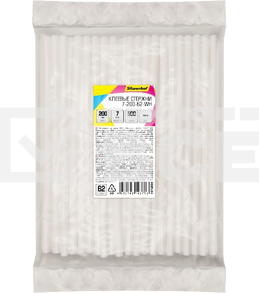Клеевые стержни Silwerhof 7-200-62-WH дл.200мм D7мм белый упак:62шт