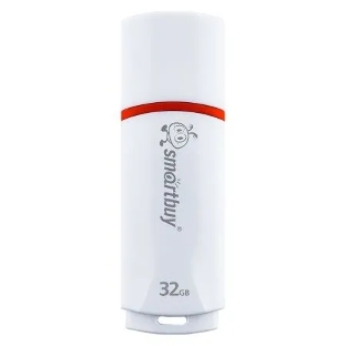 Флешка USB SmartBuy Crown white (SB32GbCRW-W), 32Gb, USB 2.0, R/W 15/5, белый/красный