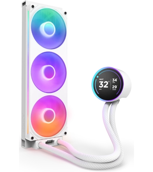 Система жидкостного охлаждения для ПК Water Cooling System NZXT Kraken Elite 360 RGB (270W, 360мм, LED temp., White, RGB/ Fans: 1xF360 RGB Core Fan, 75.12CFM, 30dBA, 2400RPM/ Pump height 65mm, 2800RPM, Rad thickness 27mm/ S: 1851, 1700, 1200, 115X, AM5, AM4)