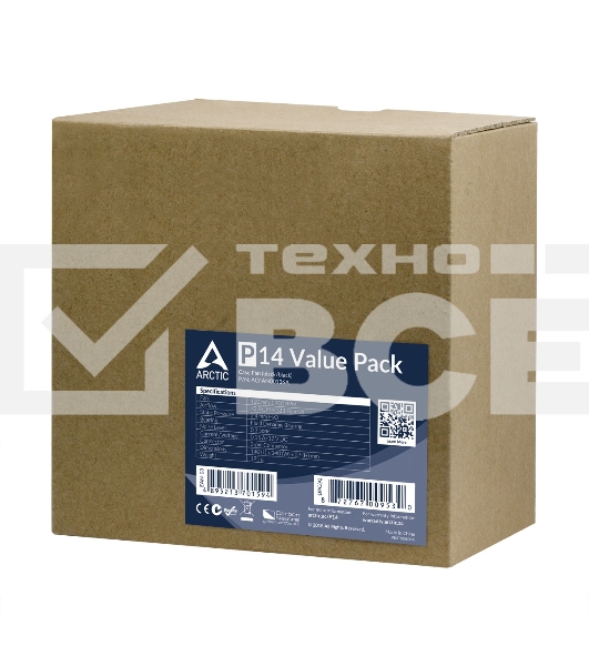 Вентилятор для корпуса Arctic P14 Value Pack черный, 140 мм, 1700 об/мин, 24.5 дБ, 3 pin
