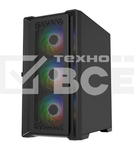 Компьютерный корпус Powercase ByteFlow Micro Black, Tempered Glass, 4х 120mm ARGB fans, ARGB HUB, чёрный, mATX  (CAMBFB-A4)