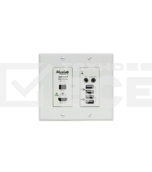 Встраиваемая панель-приёмник MuxLab 500777-RX-WH HDMI/VGA/USB over IP PoE, UHD-4K белый