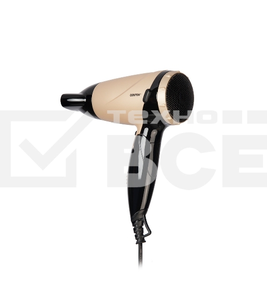 Фен Centek CT-2209 BLG черный/золотой перламутр 1600Вт, складная ручка, концентратор