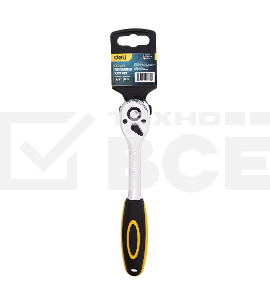 Ключ-трещотка Deli DL2421 3/8'; Размер: 200 мм. Двухкомпонентная трещотка, 45 T (зубья), шестерня Cr-Mo, быстросъемная.