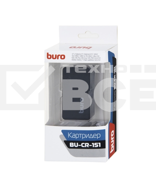 Устройство чтения карт памяти USB2.0 Buro BU-CR-151 черный