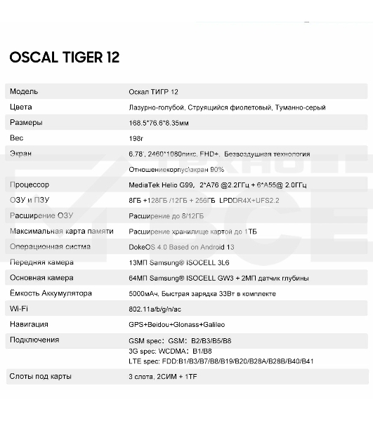 Смартфон OSCAL Tiger 12, 8/128Gb, фиолетовый