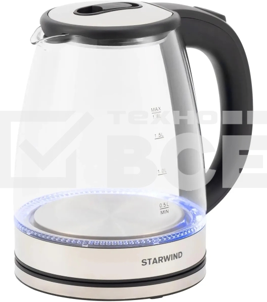 Чайник электрический Starwind SKG4777 1.8л. 2000Вт черный/прозрачный (корпус: стекло)