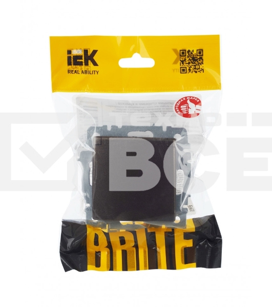Розетка 1-местная IEK BRITE РСбш10-3-БрТБ с заземлением, с защитными шторками и крышкой, 16А, IP20, темная бронза