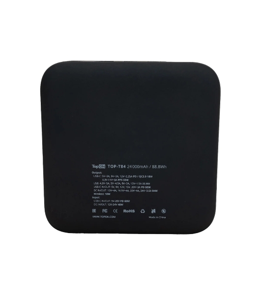 Универсальный внешний аккумулятор TopON TOP-T84, DC, USB, 2xType-C, 24000mAh (88,8 Wh), до 84Вт , Черный