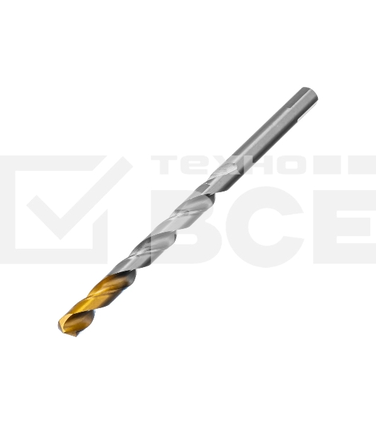 Сверло спиральное по металлу Denzel 12 x 205 мм, Р6М5, Golden Tip, удлиненное