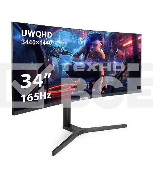 Монитор 34' ExeGate Combat EC3407TA VA 3440x1440, 165 Гц, 1 мс, 21:9, 300 кд/м², HDMI 2.0, DP 1.2, 3.5 Jack, FreeSync, изогнутый экран (1800R), черный