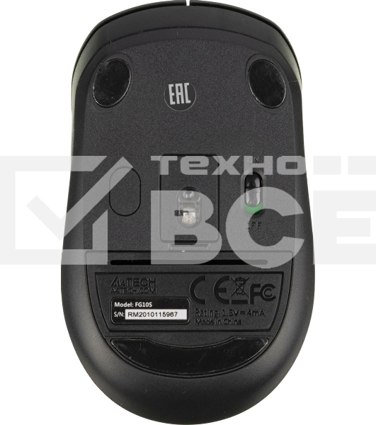 Мышь беспроводная A4Tech Fstyler FG10S черный/серый, 2000 dpi, радиоканал, USB, кнопки - 4