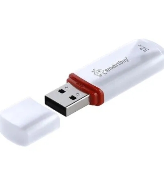 Флешка USB SmartBuy Crown white (SB32GbCRW-W), 32Gb, USB 2.0, R/W 15/5, белый/красный