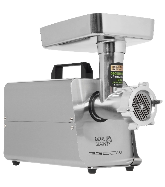 Мясорубка электрическая HOLT HT-MG-010 серый металлик, 3300 Вт, 3.5 кг/мин, реверс, насадки - 4