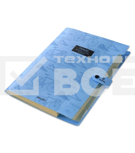 Папка-портфель Deli 5737 на кнопке 8 отделений, A4, пластик, ассорти