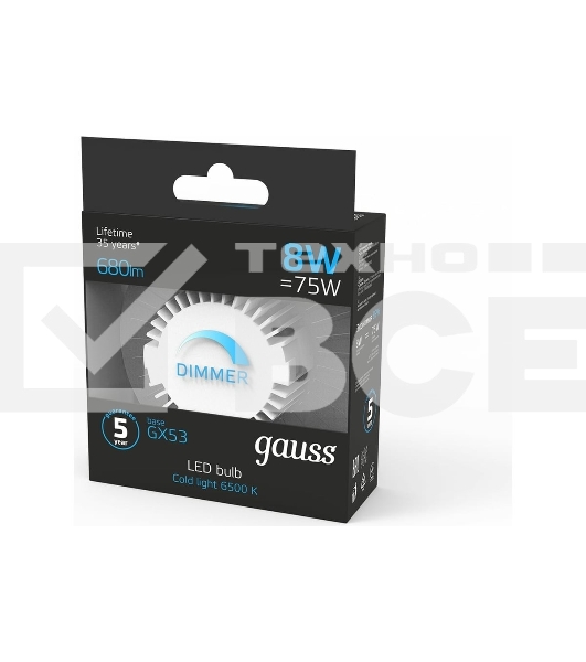 Лампа cветодиодная Gauss GX53 8W 680lm 6500K диммируемая LED