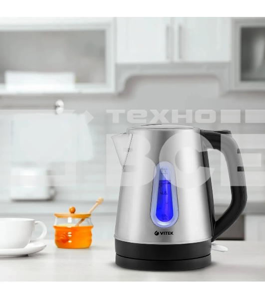 Чайник электрический Vitek VT-7038(ST) Мощность 2200 вт. Объем 1,7 л.Тип нагревательного элемента скрытый.
