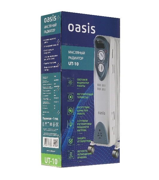 Радиатор масляный Oasis UT-10 белый, 10 м², 1000 Вт, термостат