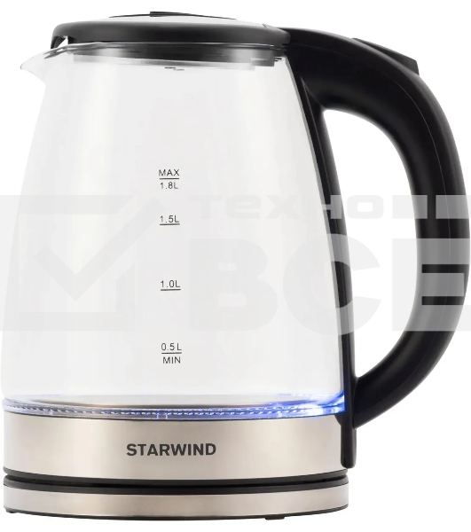 Чайник электрический Starwind SKG4777 1.8л. 2000Вт черный/прозрачный (корпус: стекло)