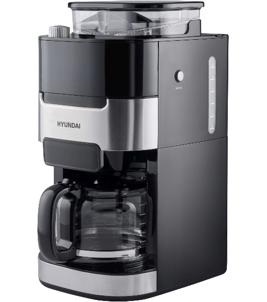 Кофеварка капельная Hyundai HYD-1216 черный/серебристый, исп. кофе - зерновой/молотый, 1.5 л, 1050 Вт.
