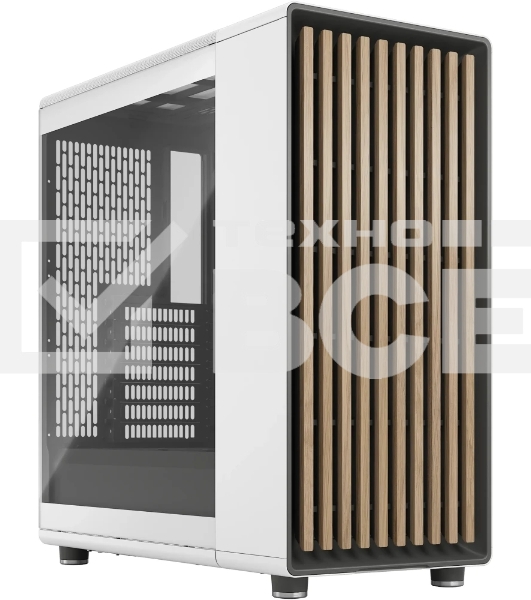 Компьютерный корпус без блока питания Case Fractal Design North TG Clear Tint, Midi-Tower, 2x140мм, 2xUSB-A 3.2 + 1xUSB 3.2 Type-C ATX, mATX, mITX Wood panel, Chalk белый